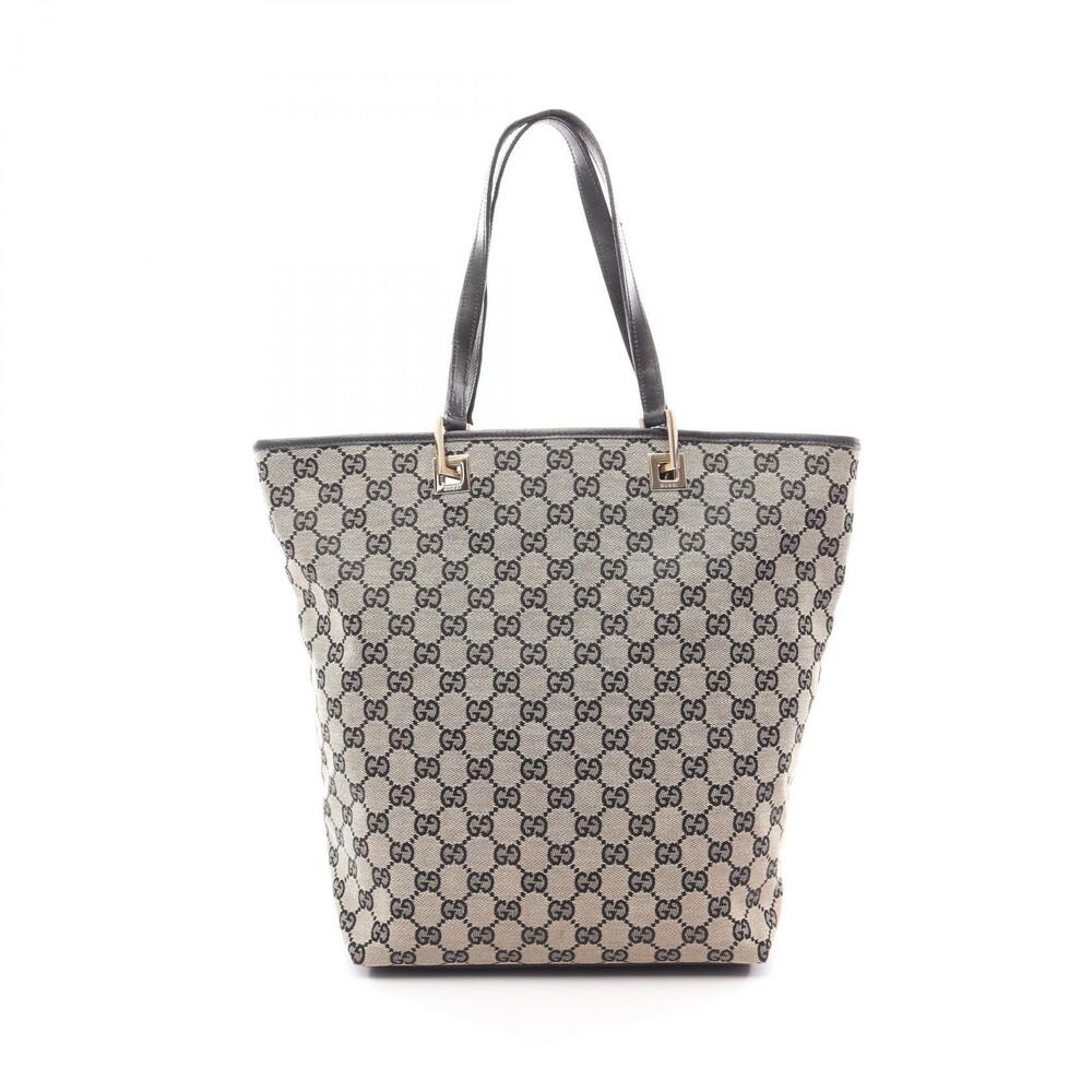 Gucci GG Canvas Tote Bag Leather Beige Black